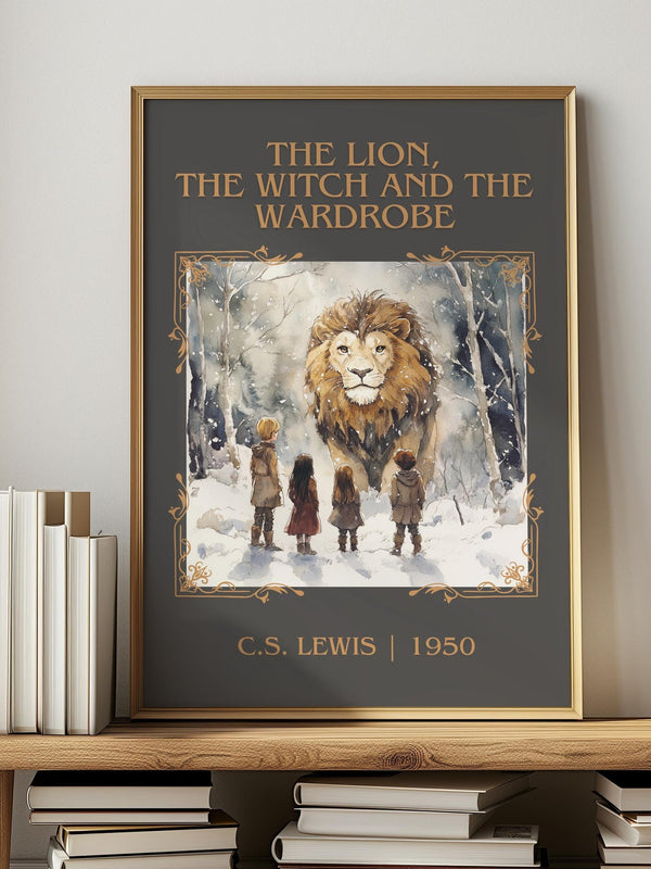 The Lion, the Witch and the Wardrobe classic book art print in frame leaning in hallway – fantasy wall art