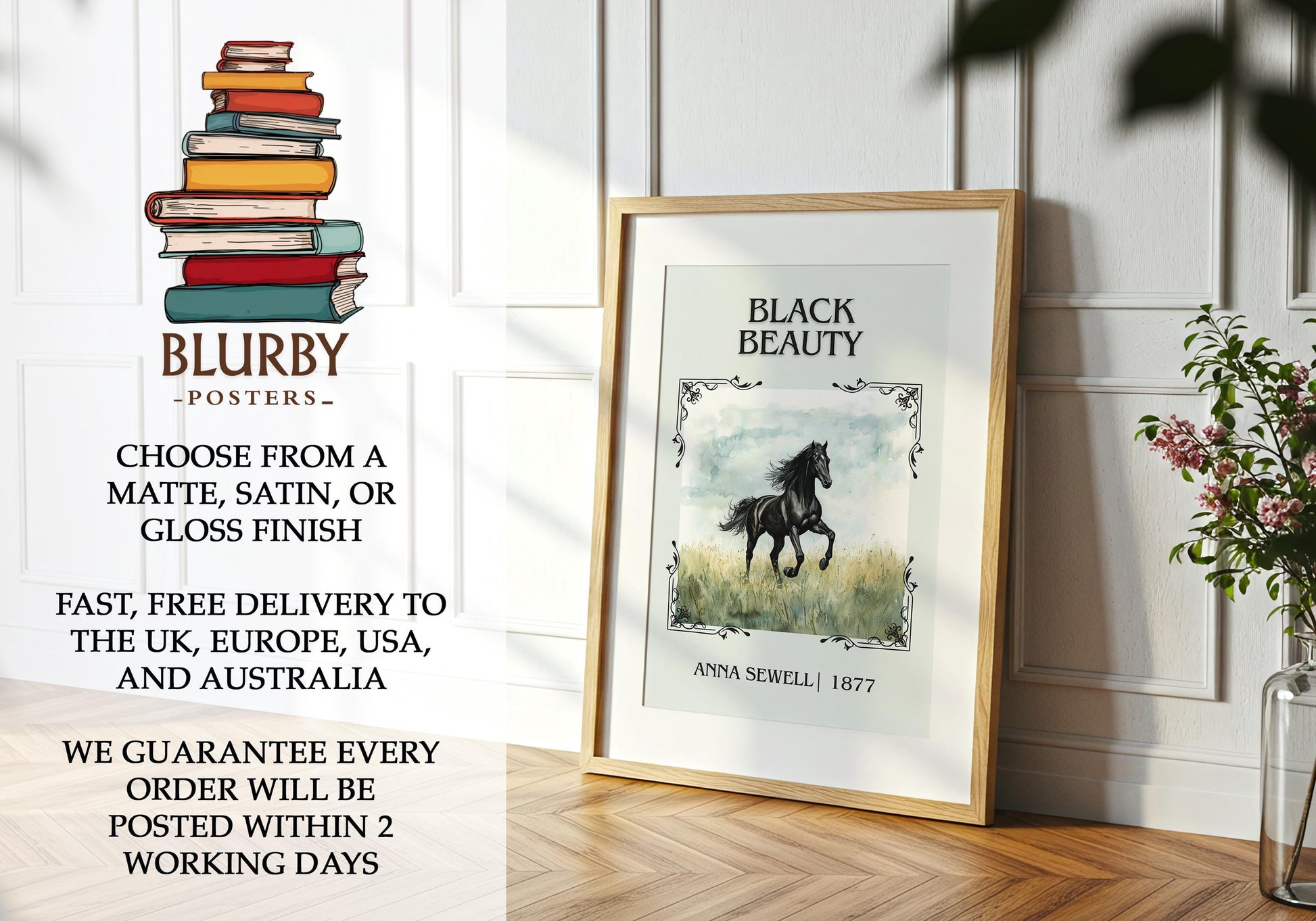 Black Beauty by Anna Sewell | Descriptive Book Poster | Minimalist
