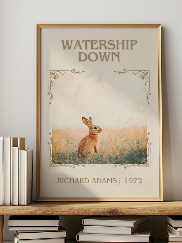 Watership Down classic book art print in frame leaning in hallway – adventure wall art