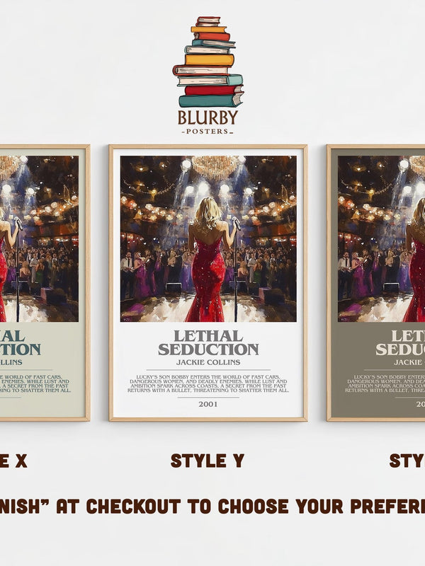 Lethal Seduction bookish poster colour and style options – Jackie Collins book art