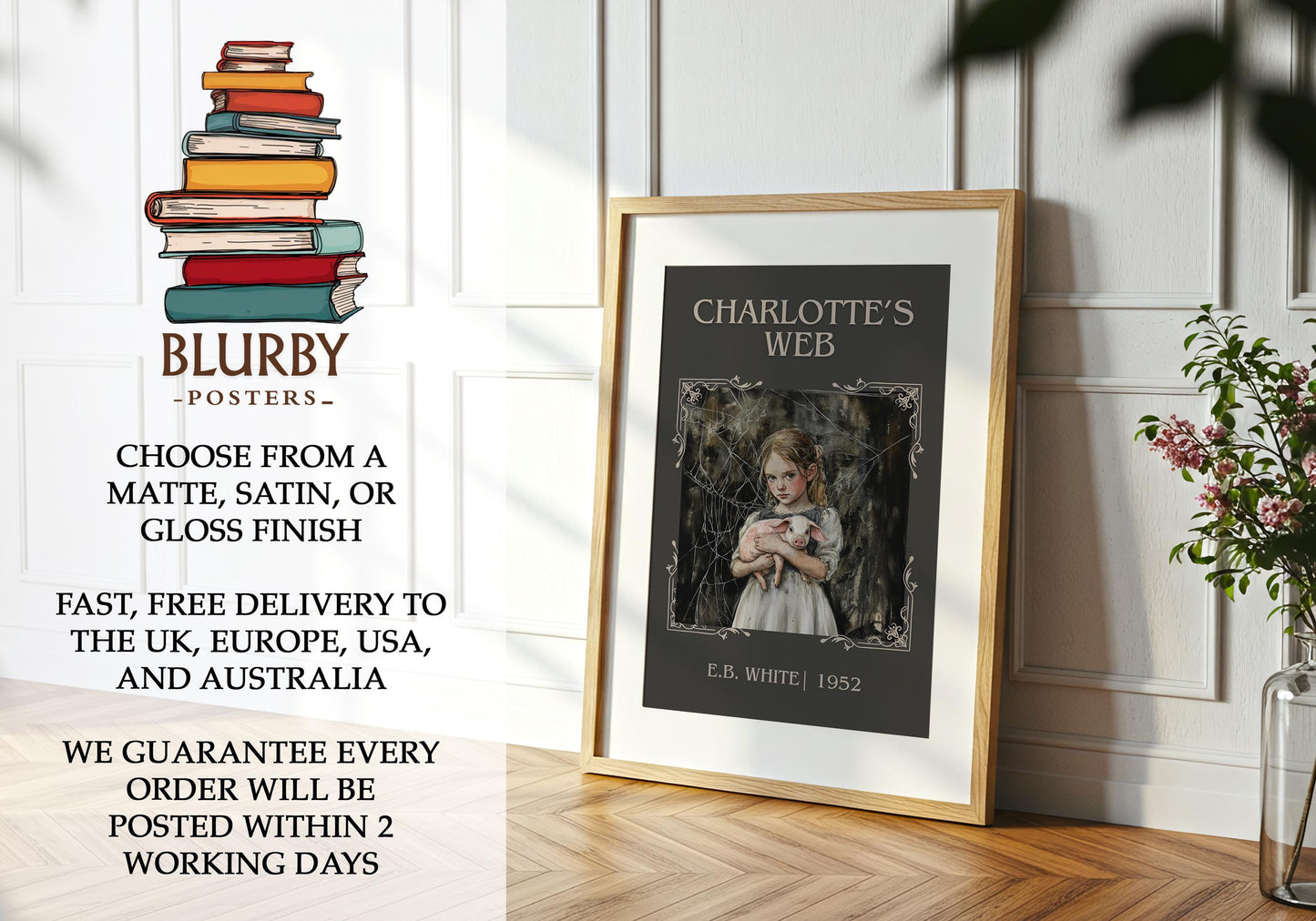 Charlotte's Web book poster packaging – museum-quality print rolled in protective tube