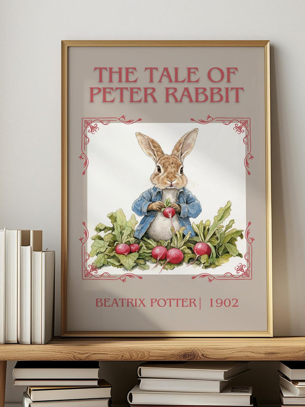 The Tale of Peter Rabbit classic book art print in frame leaning in hallway – childrens wall art