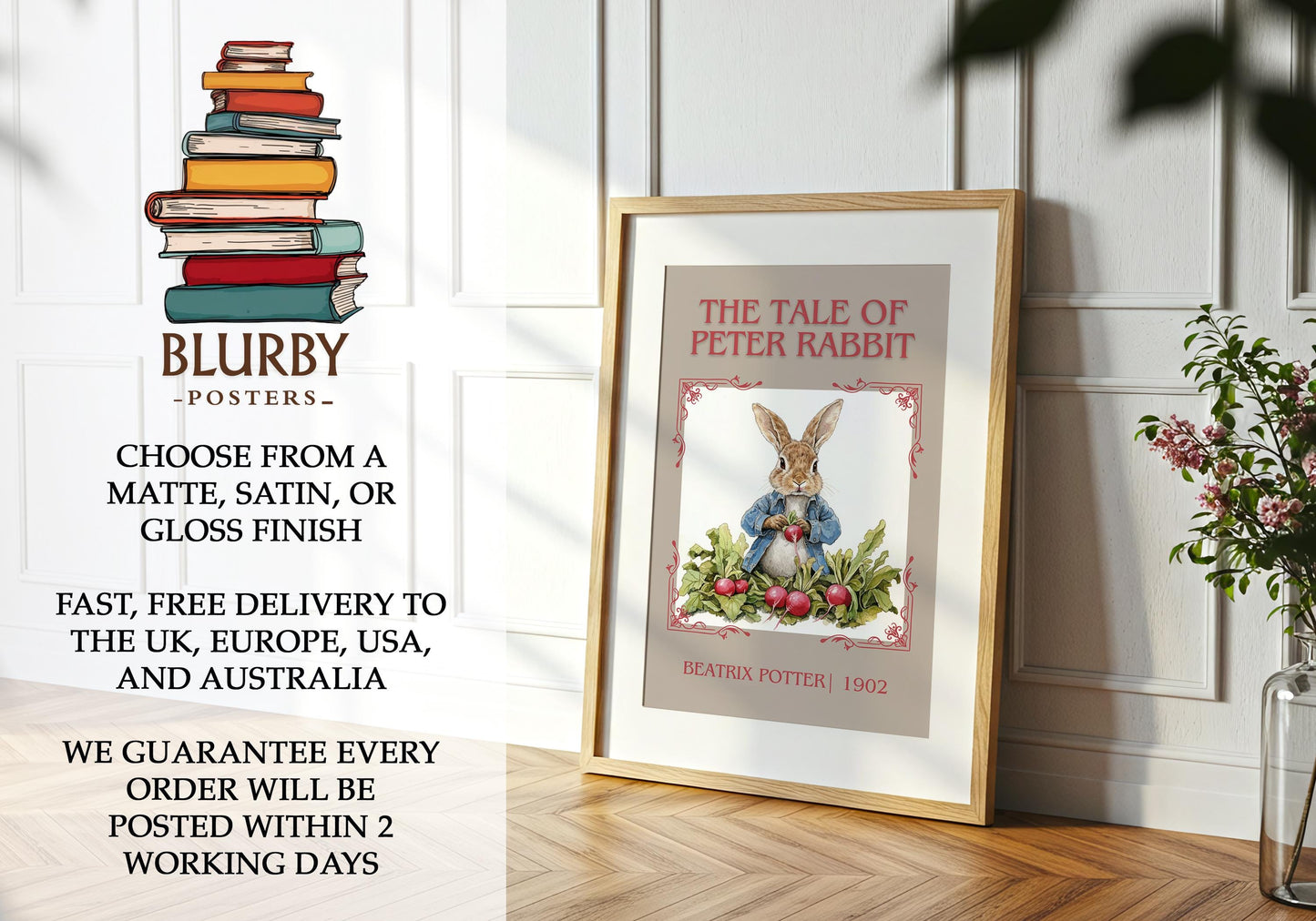 The Tale of Peter Rabbit book poster packaging – museum-quality print rolled in protective tube