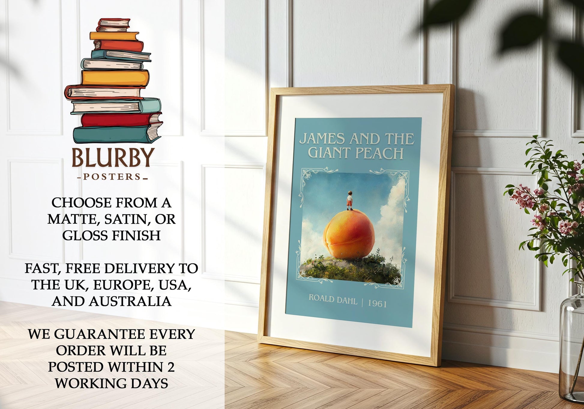 James And The Giant Peach by Roald Dahl | Descriptive Book Poster | Minimalist