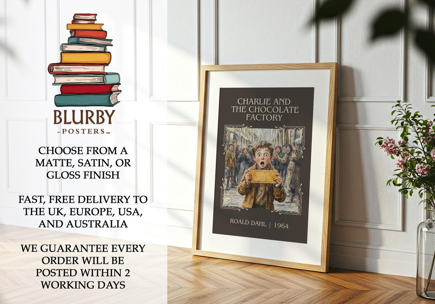 Charlie and the Chocolate Factory book poster packaging – museum-quality print rolled in protective tube