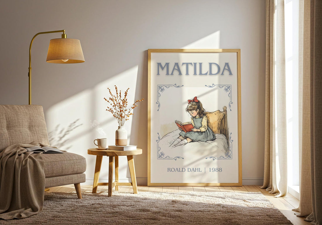 Matilda classic book art print paper finish options – matte satin gloss (mockup)