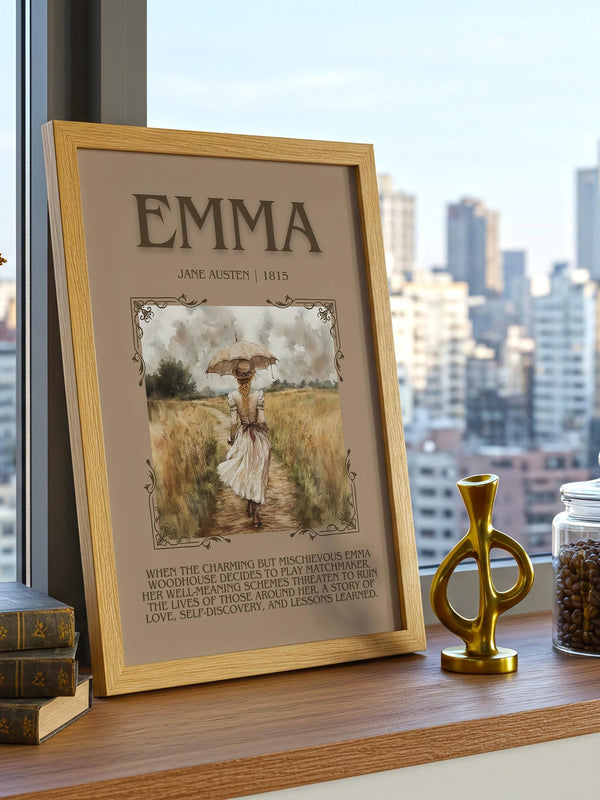Emma minimalist book poster framed on wall – classic literature wall art