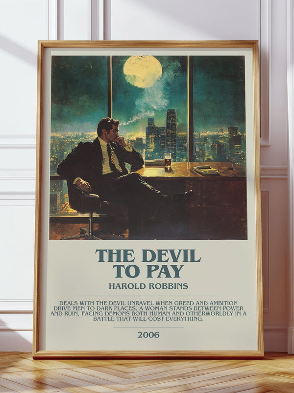 The Devil To Pay bookish print in frame leaning in hallway – thriller wall art