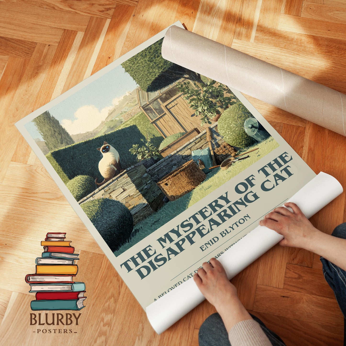 The Mystery of the Disappearing Cat book poster packaging – museum-quality print rolled in protective tube