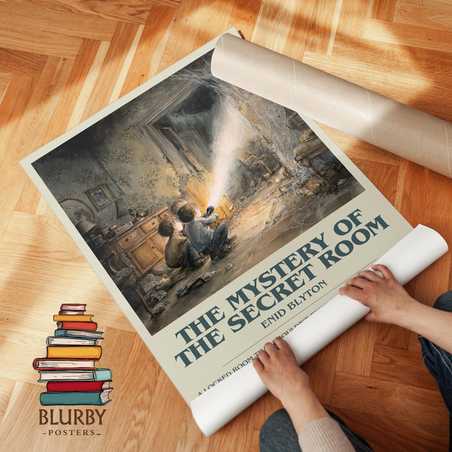 The mystery of the secret room book poster packaging – museum-quality print rolled in protective tube