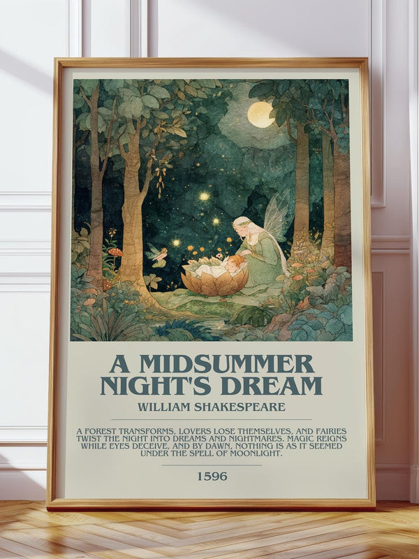 A Midsummer Night's Dream bookish print in frame leaning in hallway – classic literature wall art