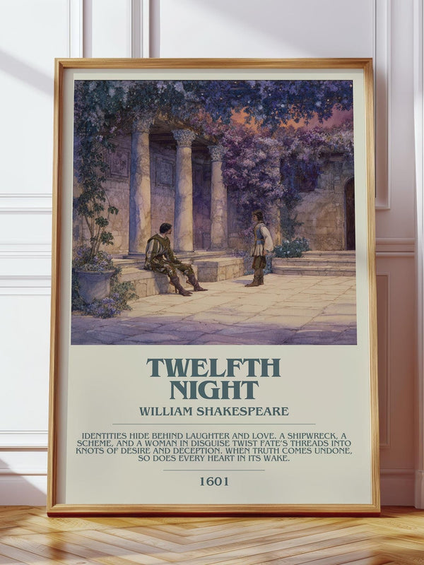 Twelfth Night bookish print in frame leaning in hallway – classic literature wall art