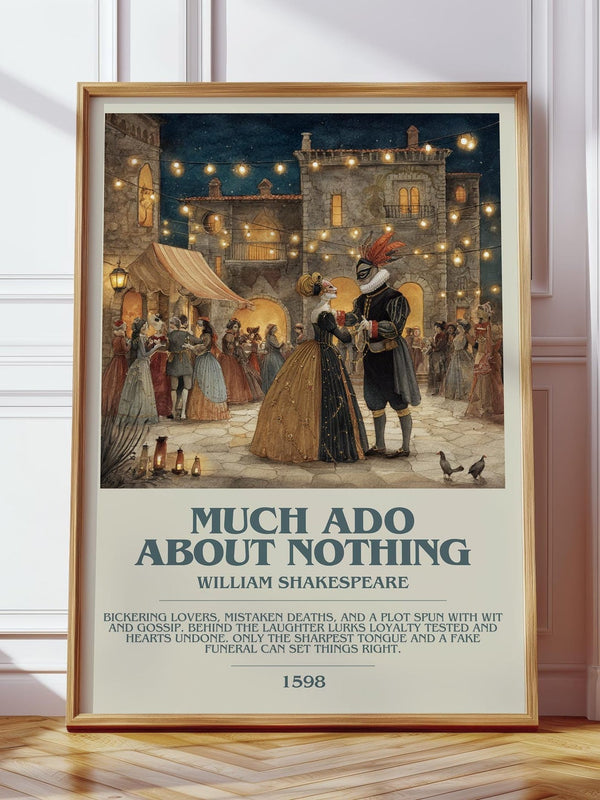 Much Ado about Nothing bookish print in frame leaning in hallway – classic literature wall art