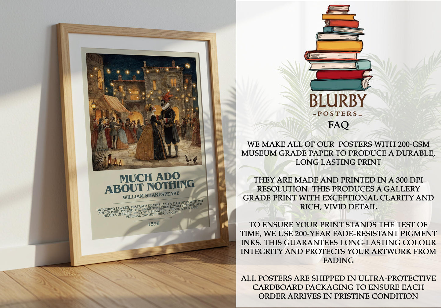 Much Ado About Nothing by William Shakespeare | Descriptive Modern Book Art | Poster