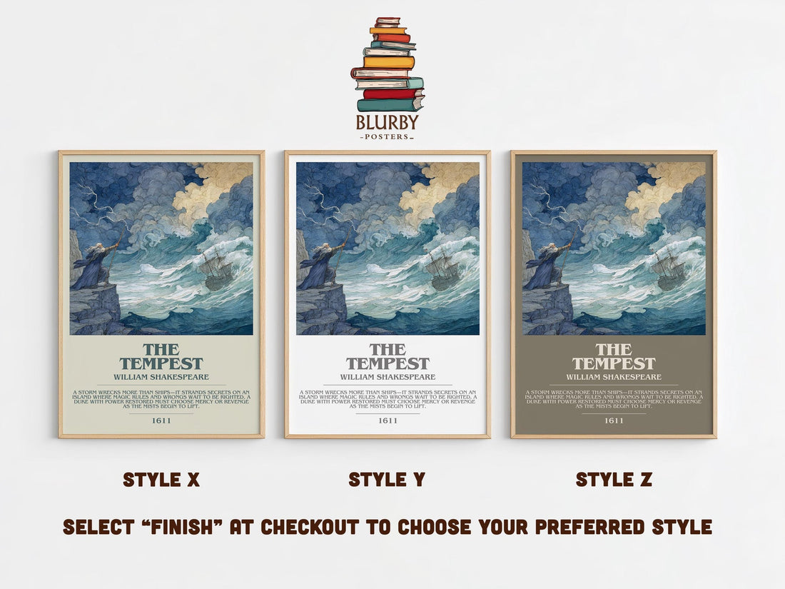 The Tempest bookish poster colour and style options – William Shakespeare book art (mockup)