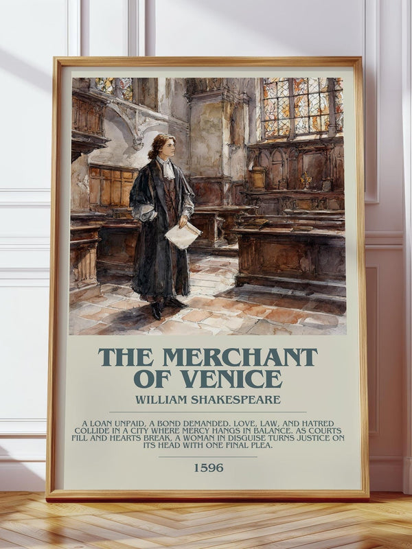 The Merchant of Venice bookish print in frame leaning in hallway – classic literature wall art