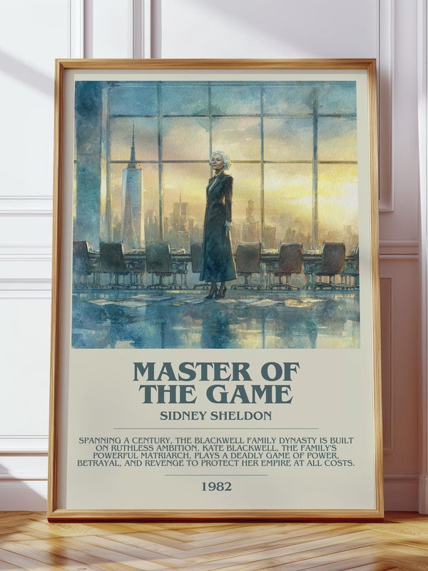 Master of the Game bookish print in frame leaning in hallway – thriller wall art