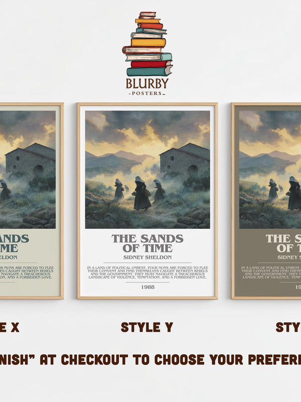The Sands of Time bookish poster colour and style options – Sidney Sheldon book art