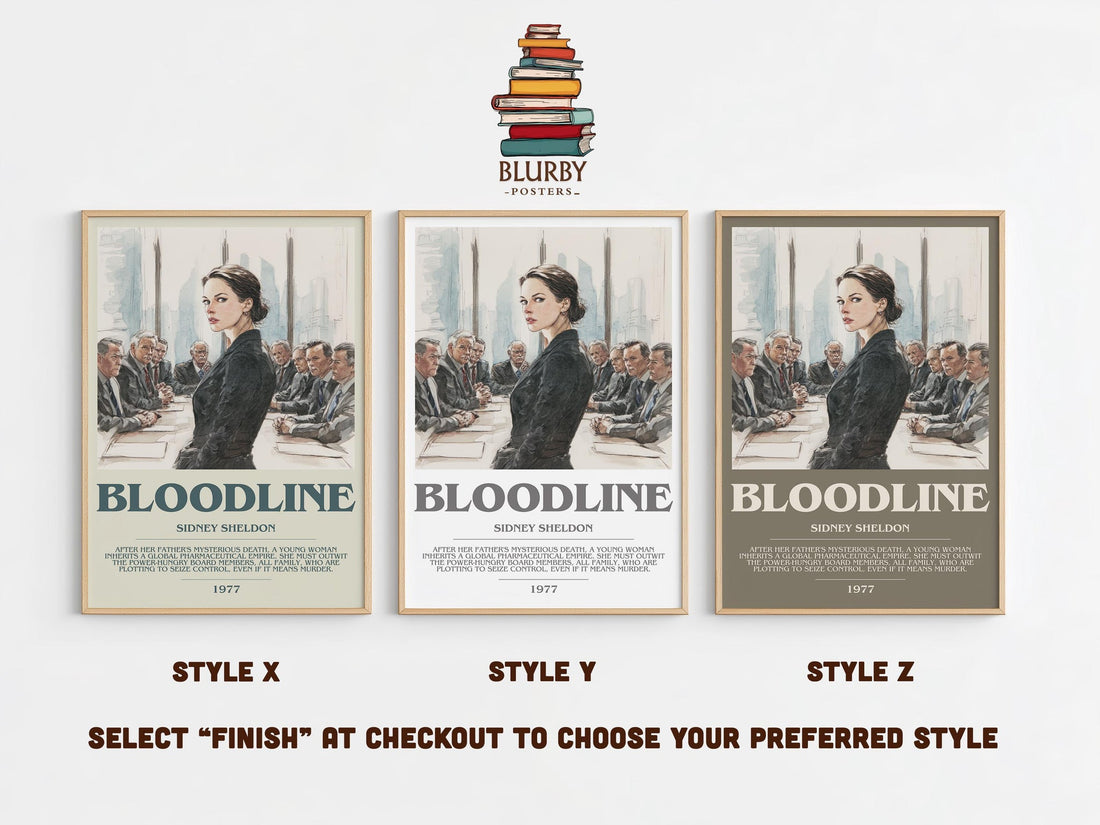 Bloodline bookish poster colour and style options – Sidney Sheldon book art (mockup)