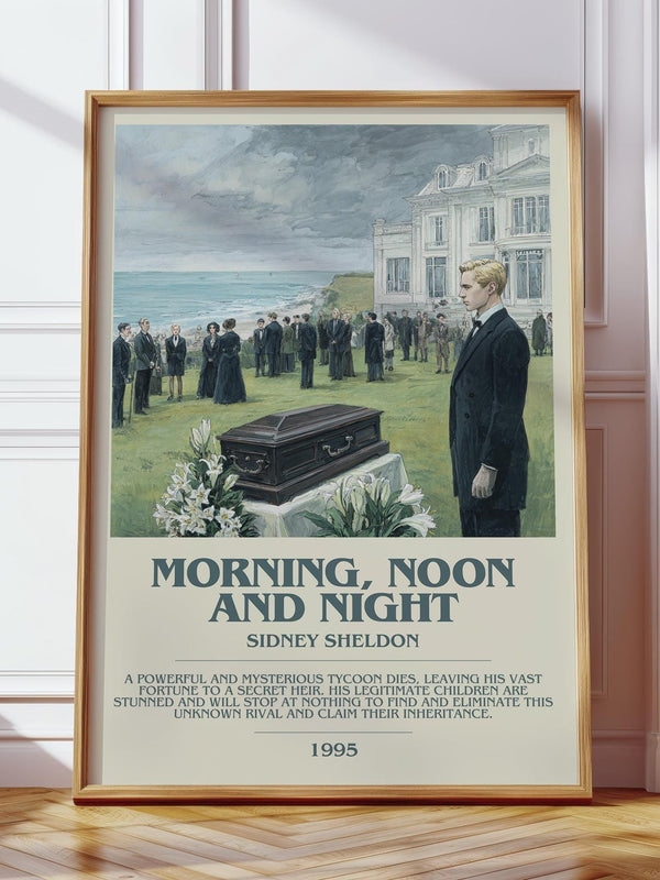 Morning, Noon and Night bookish print in frame leaning in hallway – thriller wall art
