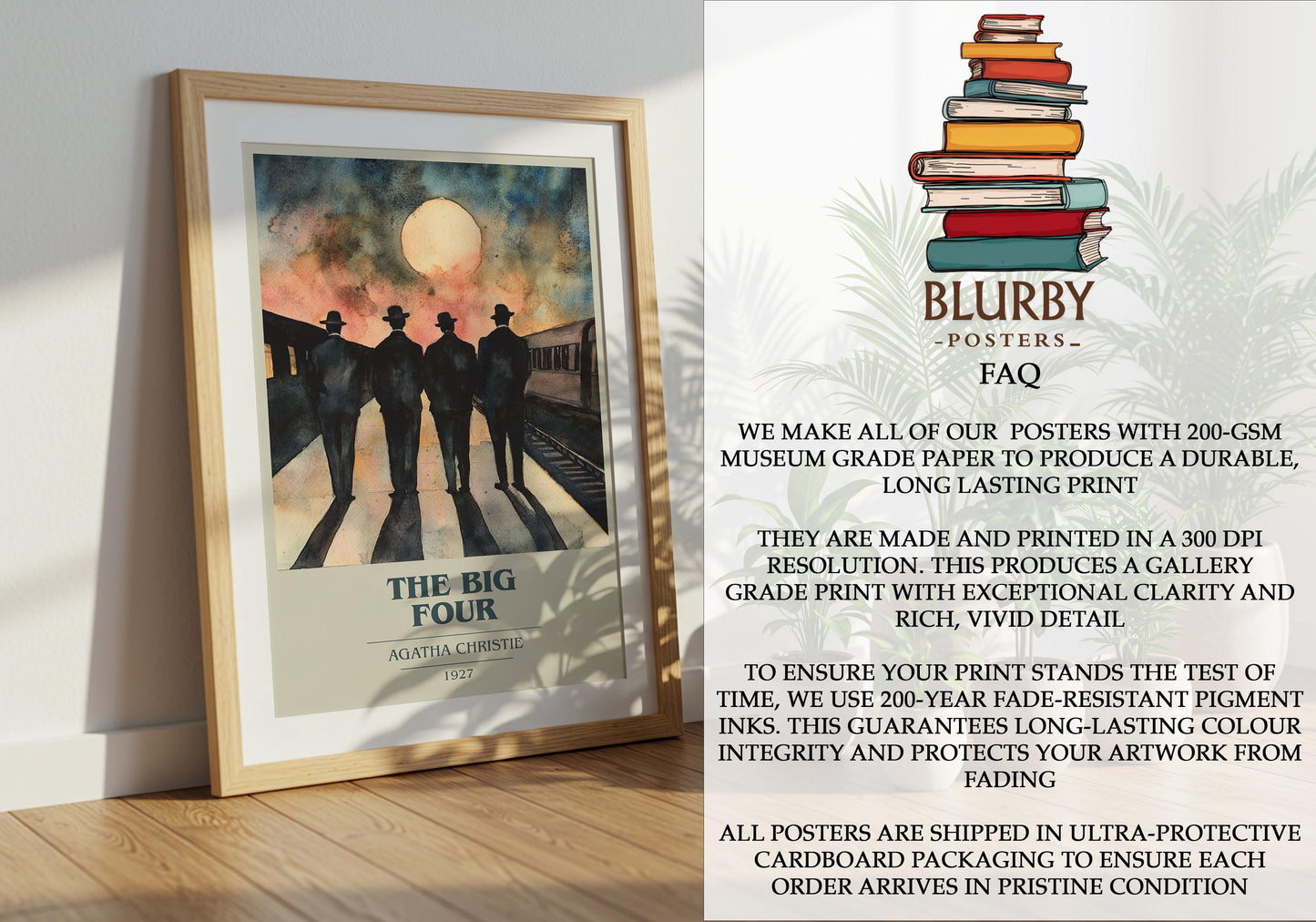The Big Four by Agatha Christie Descriptive Poster Print. Free Delivery Wall Art Author & Blurb Book Artwork Novel