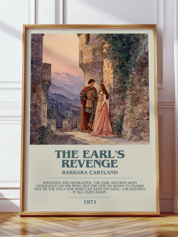 The Earl's Revenge bookish print in frame leaning in hallway – romance wall art