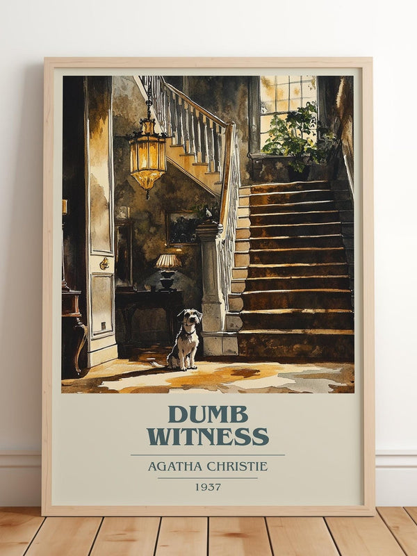 Dumb Witness book cover print in frame leaning in hallway – mystery wall art