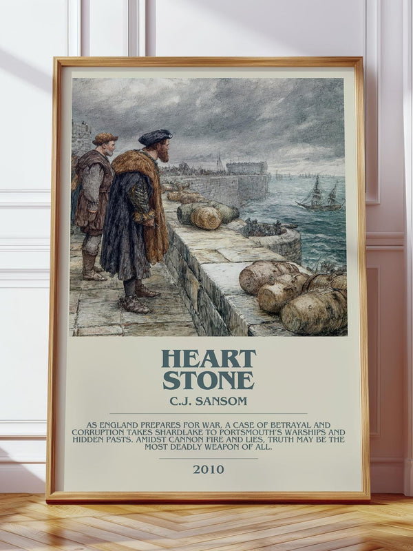 Heartstone bookish print in frame leaning in hallway – historical fiction wall art