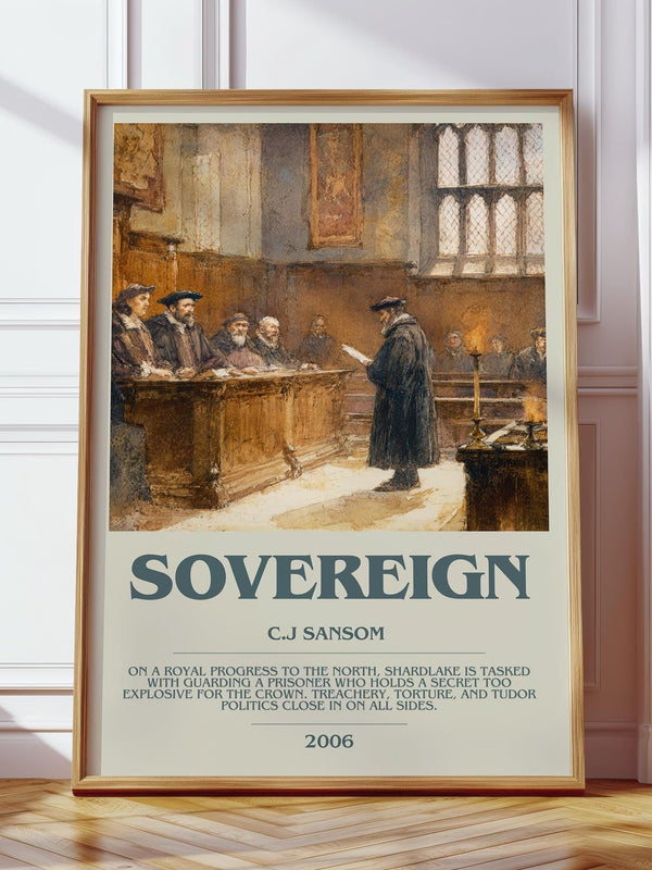 Sovereign bookish print in frame leaning in hallway – historical fiction wall art