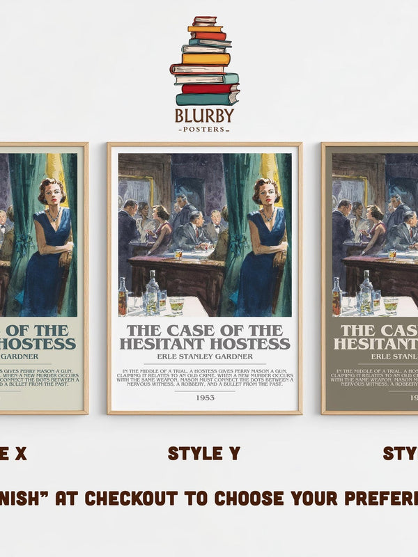 The Case of the Hesitant Hostess bookish poster colour and style options – Erle Stanley Gardner book art