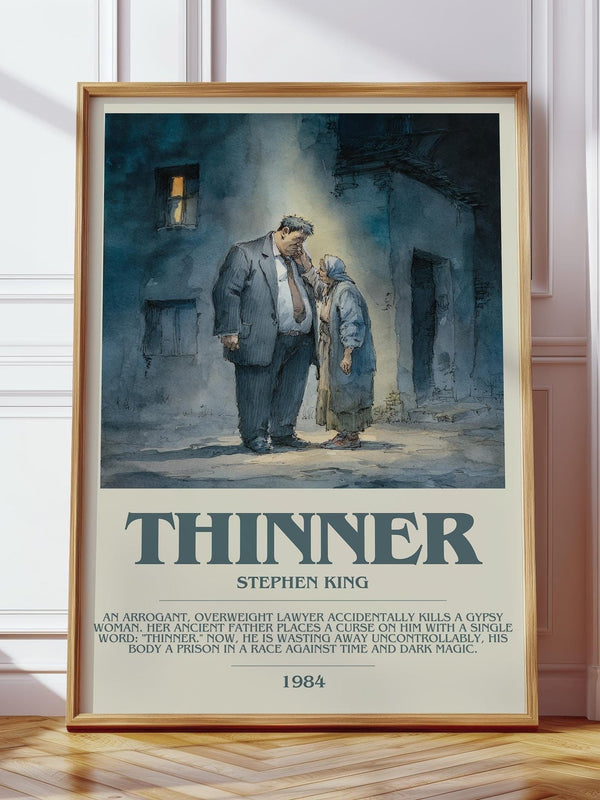 Thinner bookish print in frame leaning in hallway – horror wall art