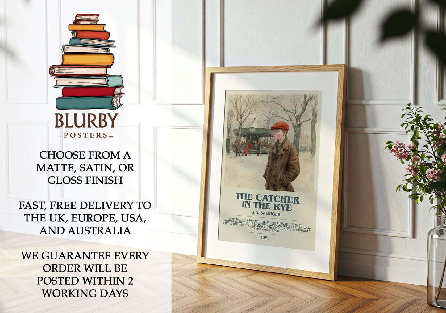 The Catcher in the Rye book poster packaging – museum-quality print rolled in protective tube