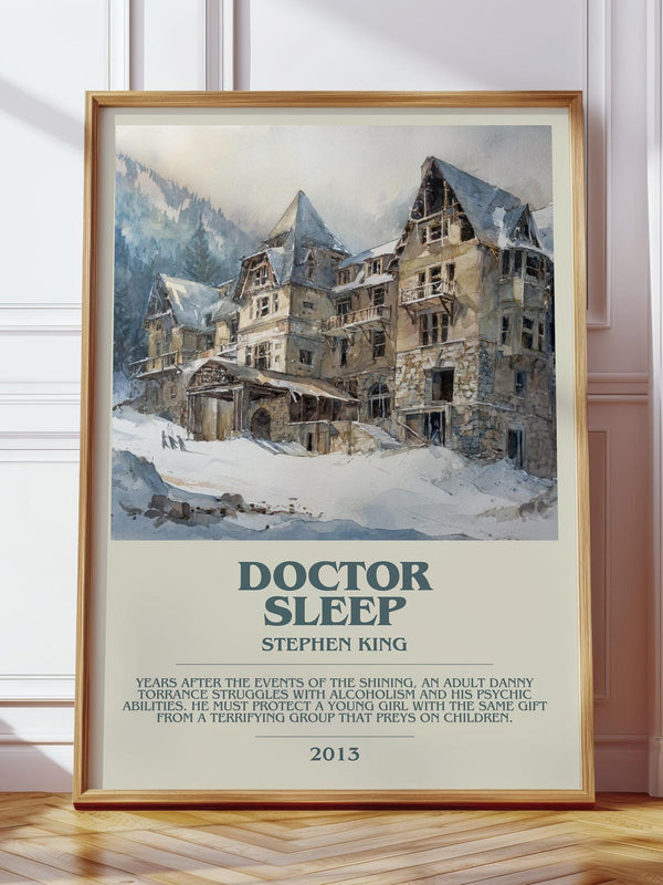 Doctor Sleep bookish print in frame leaning in hallway – horror wall art