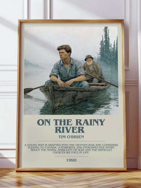 On The Rainy River bookish print in frame leaning in hallway – non fiction wall art