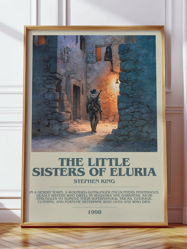 The Little Sisters Of Eluria bookish print in frame leaning in hallway – horror wall art