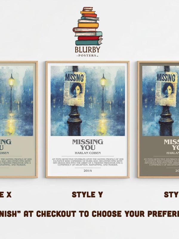 Missing You bookish poster colour and style options – Harlan Coben book art