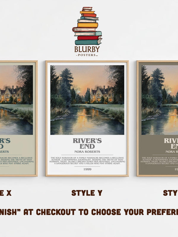 River's End bookish poster colour and style options – Nora Roberts book art