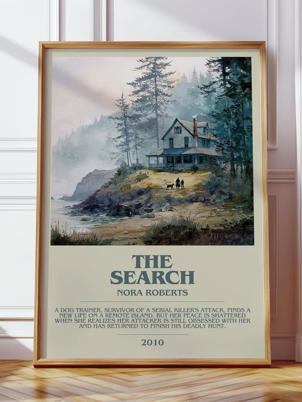 The Search bookish print in frame leaning in hallway – romance wall art