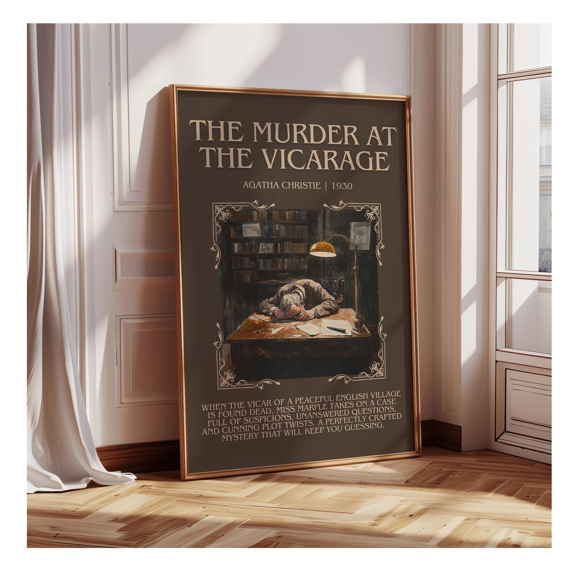 The Murder At The Vicarage by Agatha Christie | Descriptive Book Poster | Blurby