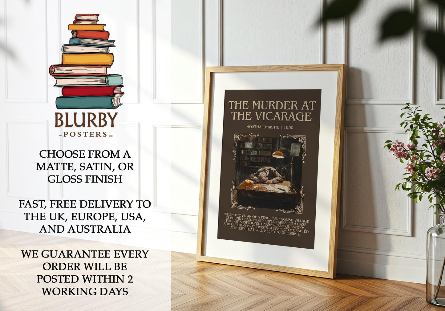 The Murder At The Vicarage by Agatha Christie | Descriptive Book Poster | Blurby