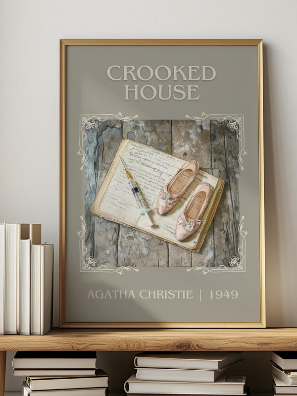 Crooked House classic book art print in frame leaning in hallway – crime wall art