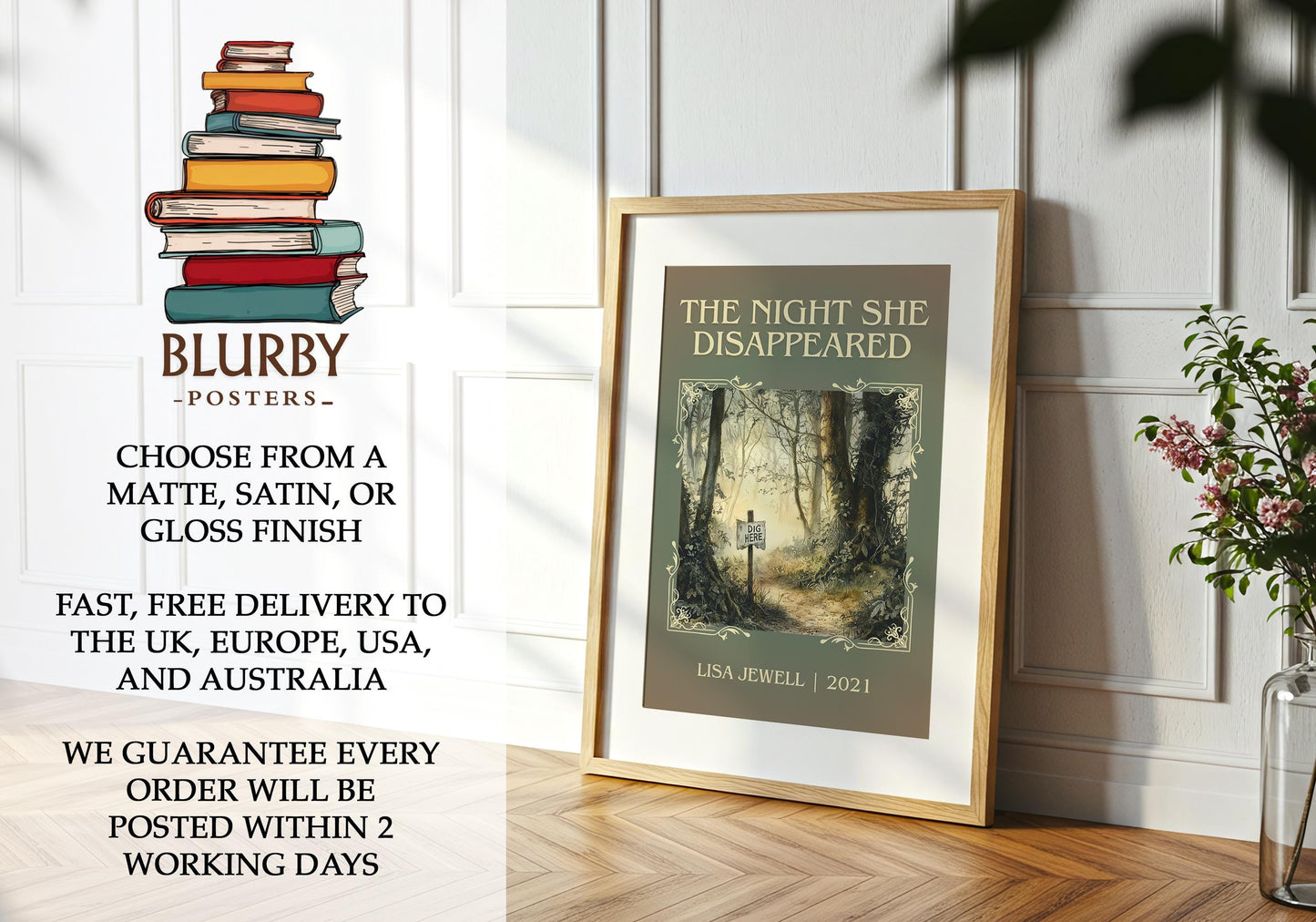 The Night She Disappeared book poster packaging – museum-quality print rolled in protective tube