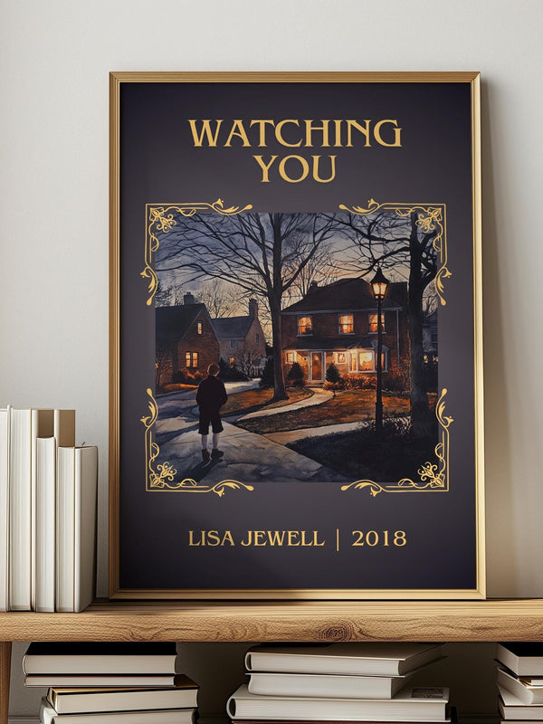 Watching You classic book art print in frame leaning in hallway – thriller wall art