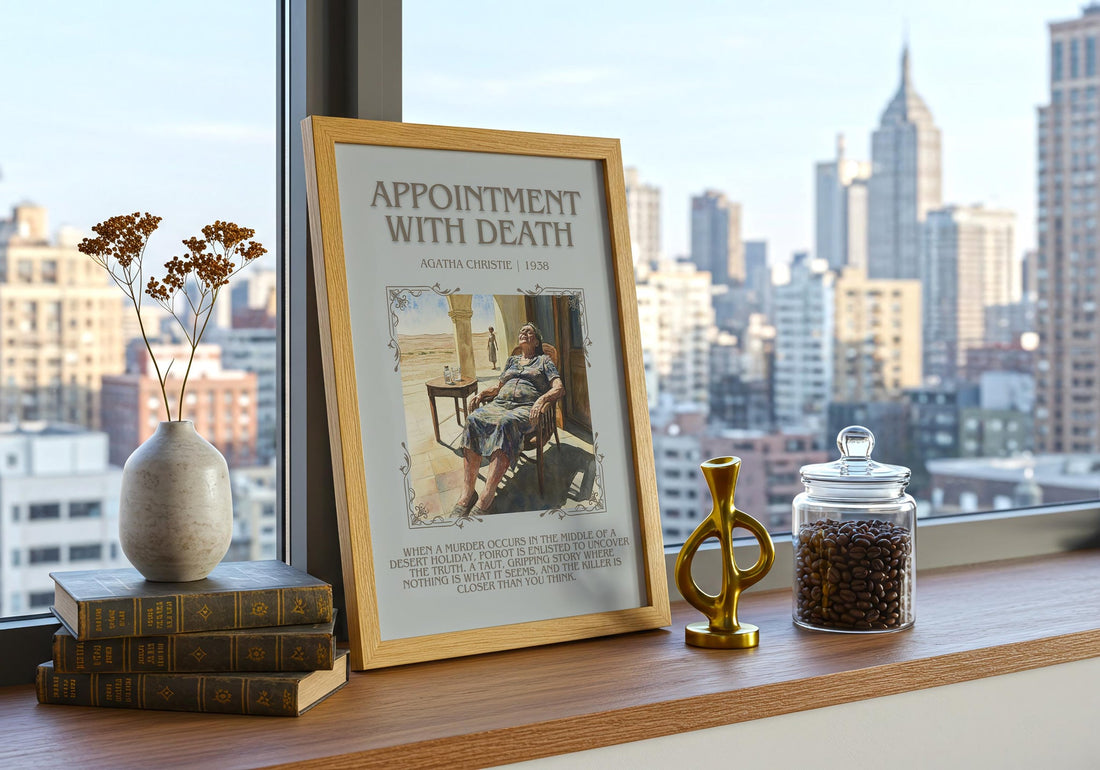 Appointment with Death minimalist book poster framed on wall – mystery wall art (mockup)