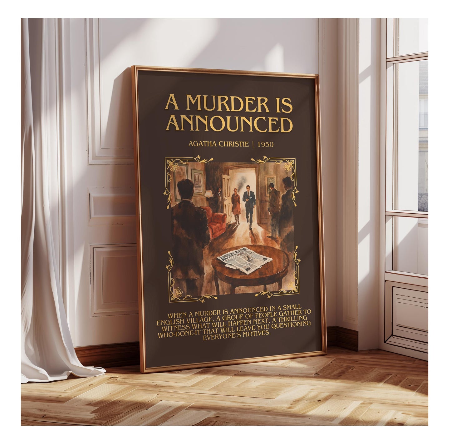 A Murder Is Announced by Agatha Christie | Descriptive Book Poster | Blurby