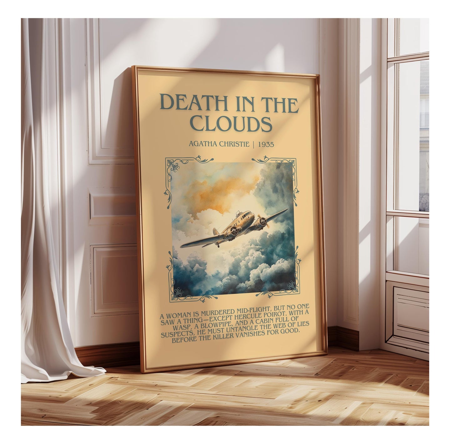 Death In The Clouds by Agatha Christie | Descriptive Book Poster | Blurby