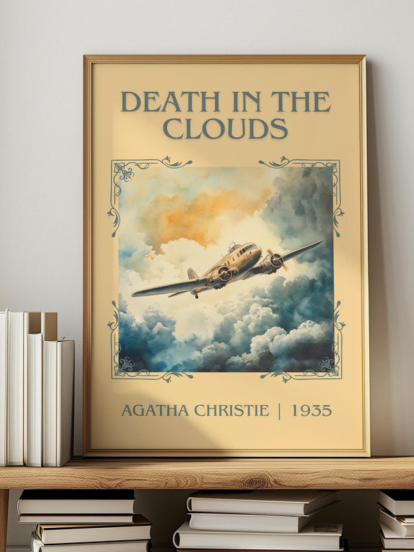 Death in the Clouds classic book art print in frame leaning in hallway – mystery wall art