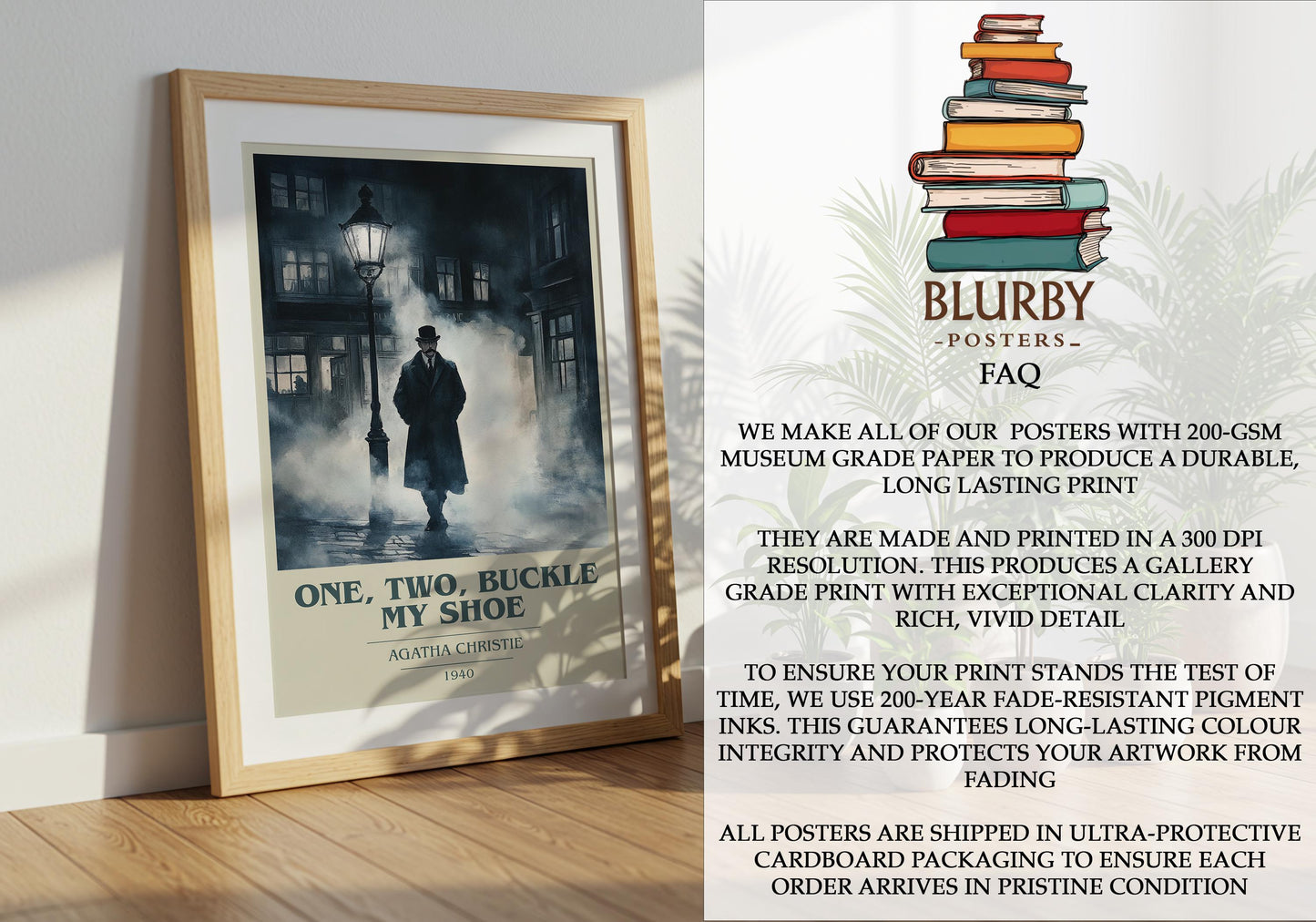 One, Two, Buckle My Shoe by Agatha Christie Descriptive Poster Print. Free Delivery Wall Art Author & Blurb Book Artwork Novel