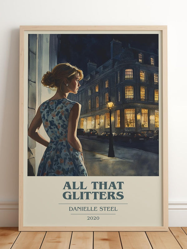 All that Glitters book cover print in frame leaning in hallway – romance wall art