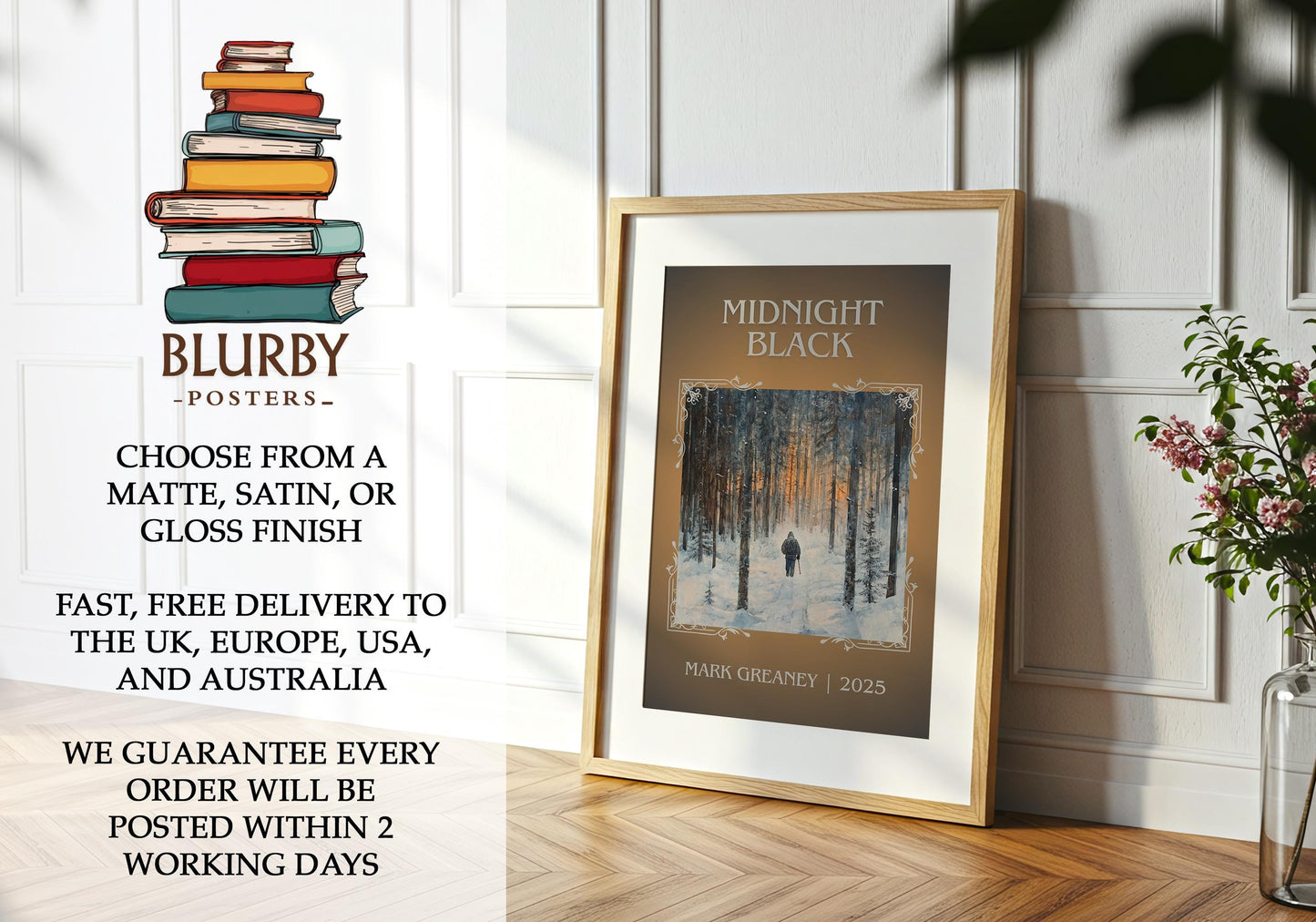 Midnight Black book poster packaging – museum-quality print rolled in protective tube